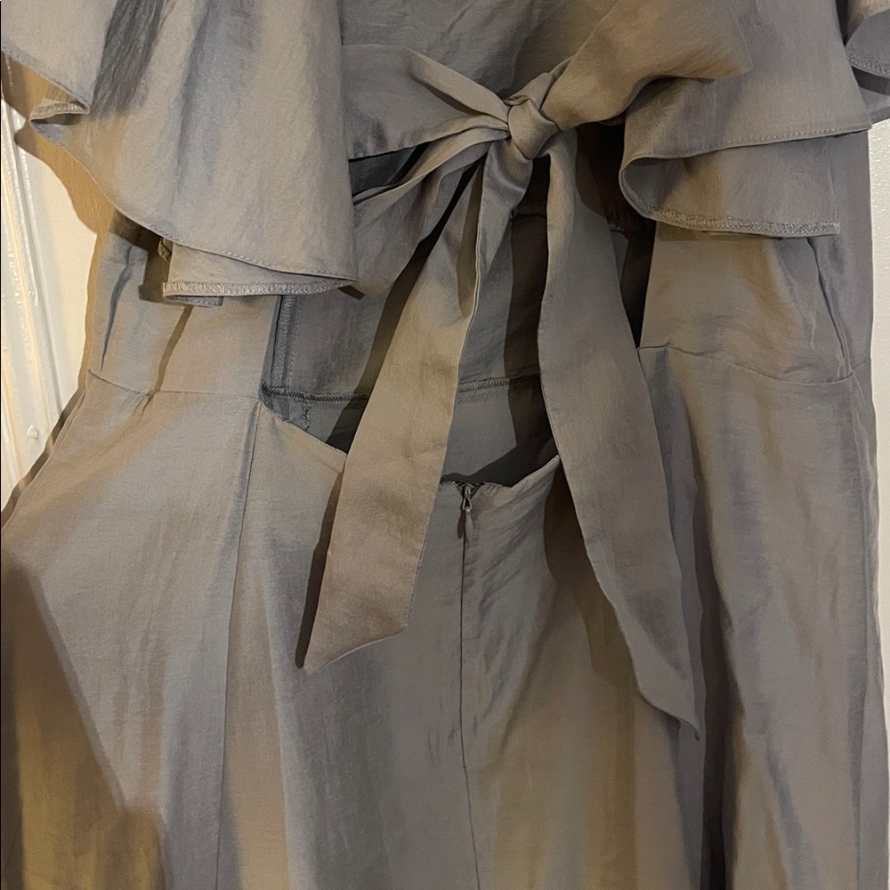 Anthropologie Blue Midi Length A-Line Dress with Flutter Sleeves and a Tie Back - Picture 5 of 7